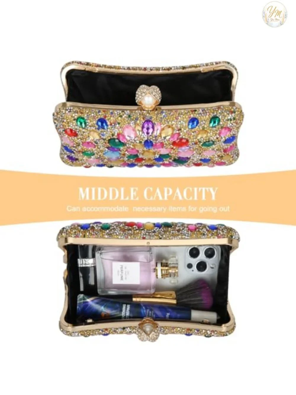 Sparkling Rhinestone Clutch Purse Elegant Evening Bag with Chain